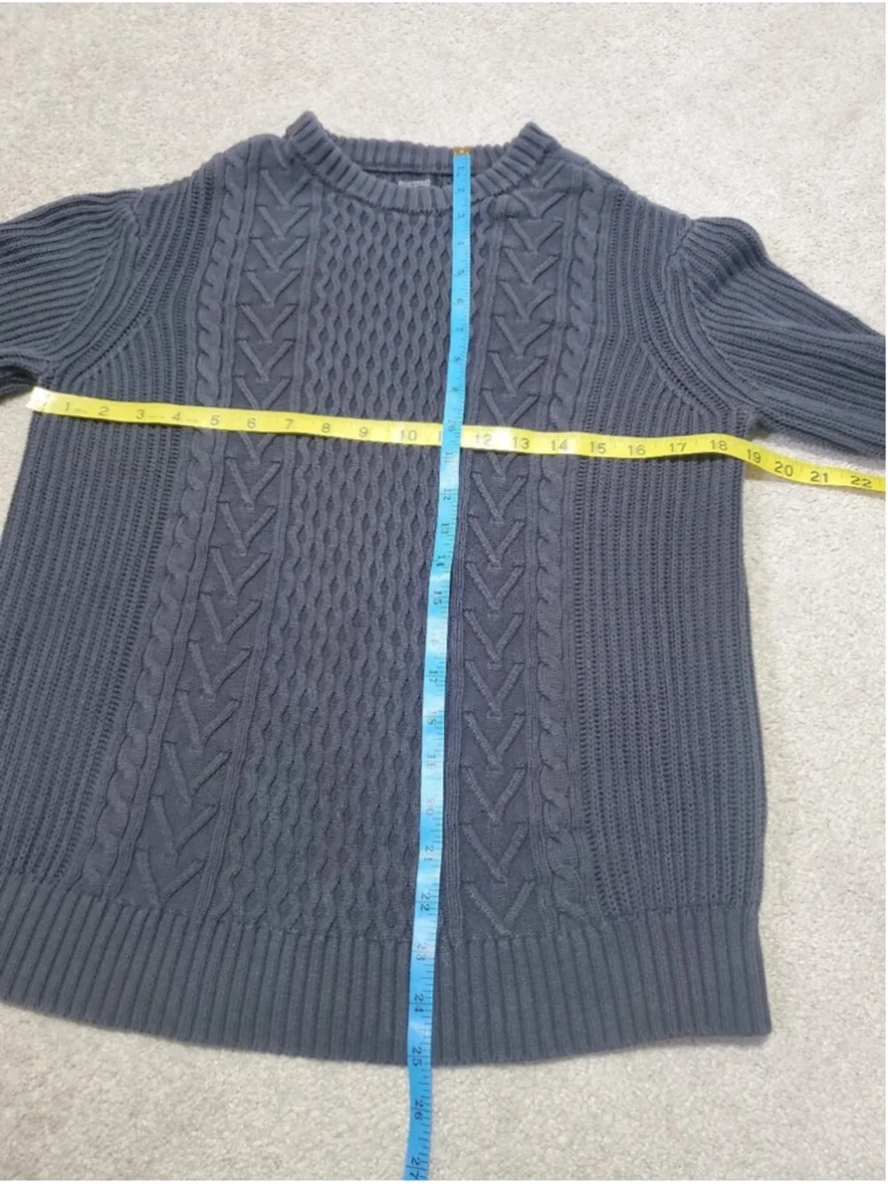 BUFFALO DAVID BITTON Cable Knit Fisherman Sweater Grey Small Crewneck Minimalist